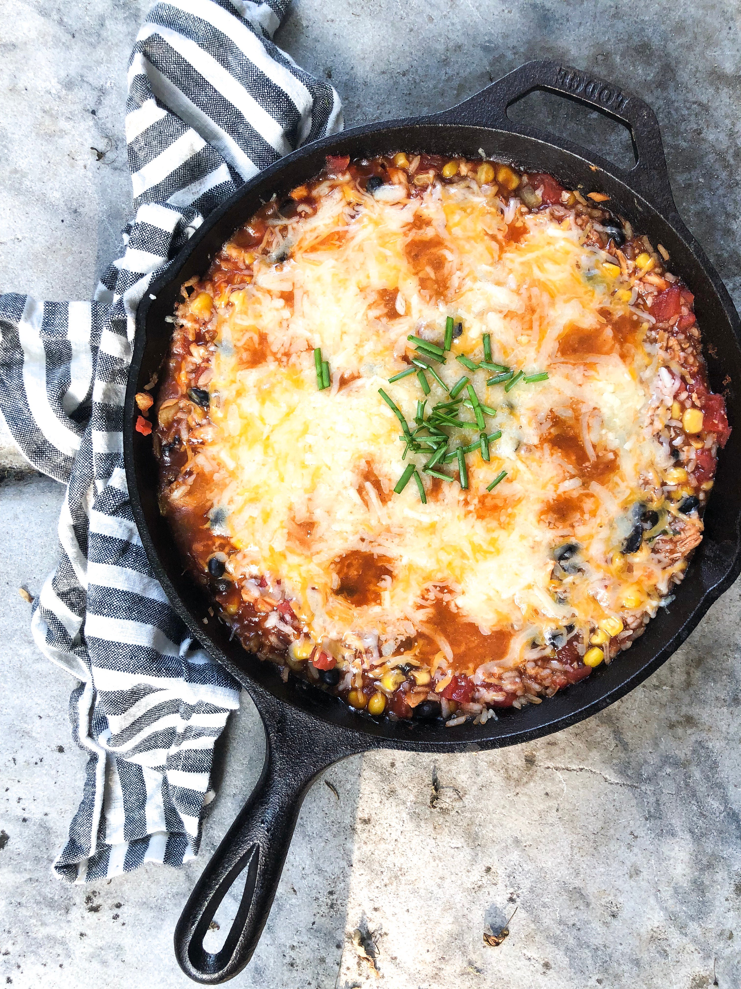 Lifestyle Blog Chocolate & Lace shares her top rated recipe for easy Pulled Chicken BBQ Skillet