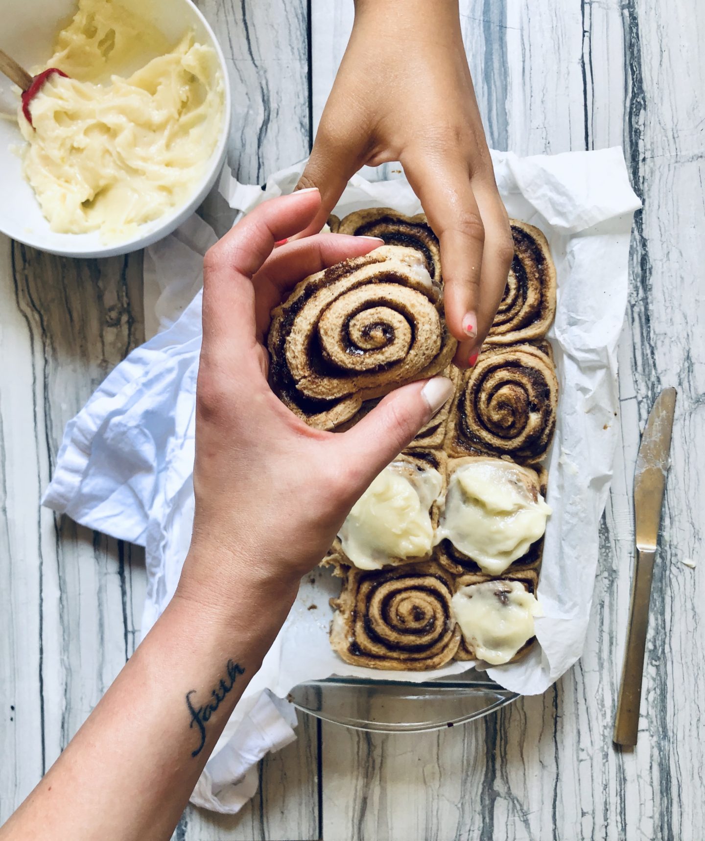 Lifestyle Blogger Chocolate & Lace shares her recipe for Cream Cheese Frosted Cinnamon Rolls