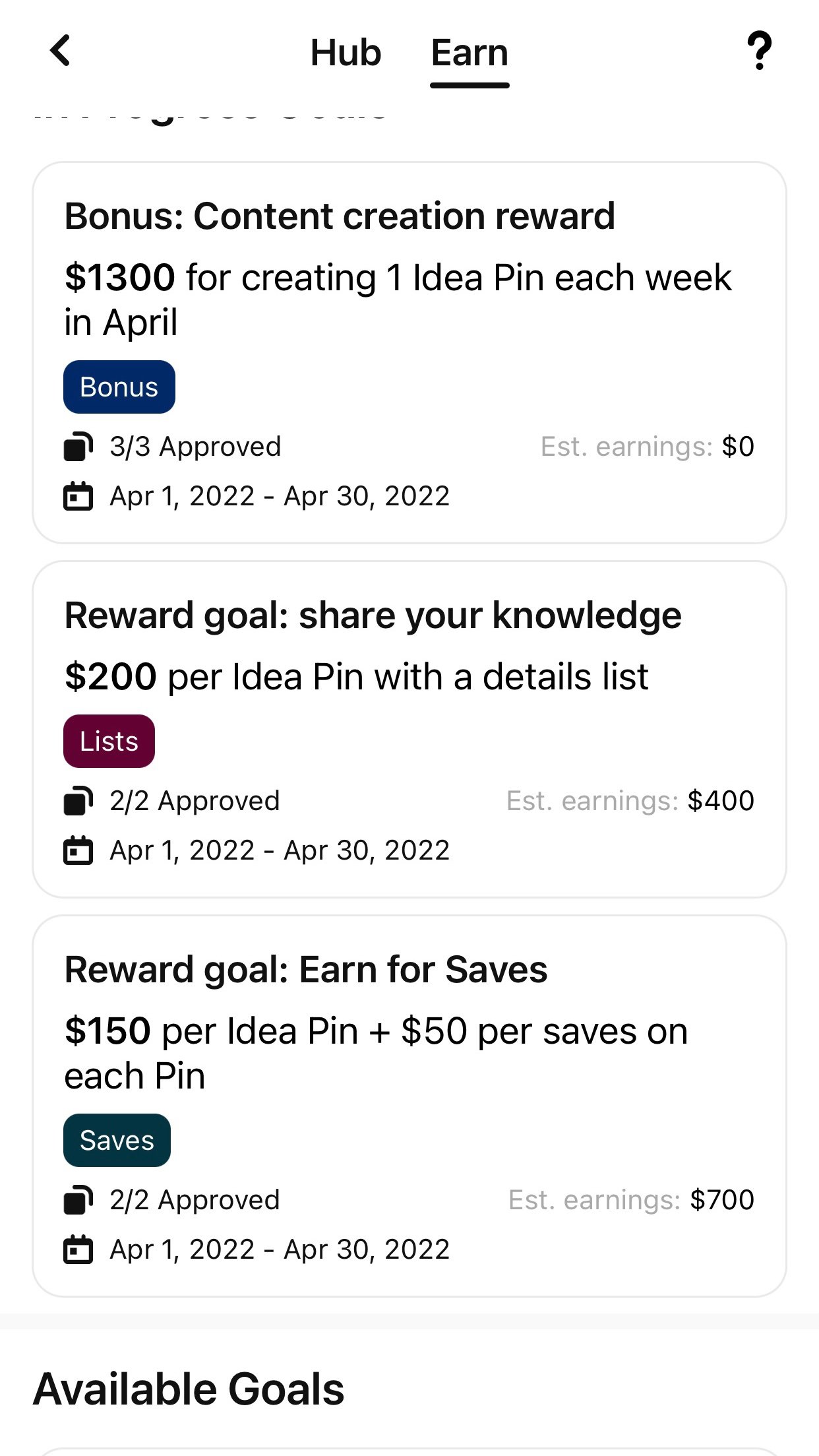 Pinterest Creator Rewards Monthly Goals